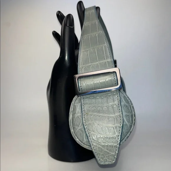 Auth. Tods Vintage Bamboo Barrel Mini Bag ~ in Blue Alligator 🐊 Skin Leather